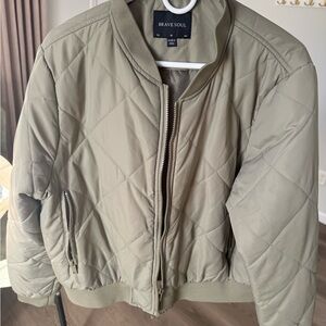 Brave Soul Women's Quilted Bomber Jacket - Khaki